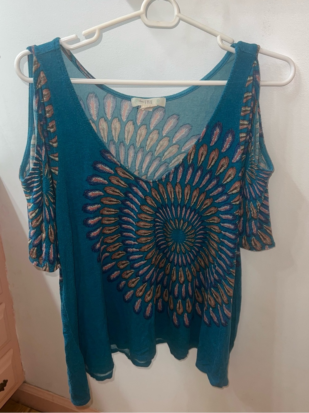 Fire Love Teal Cold-Shoulder Tunic